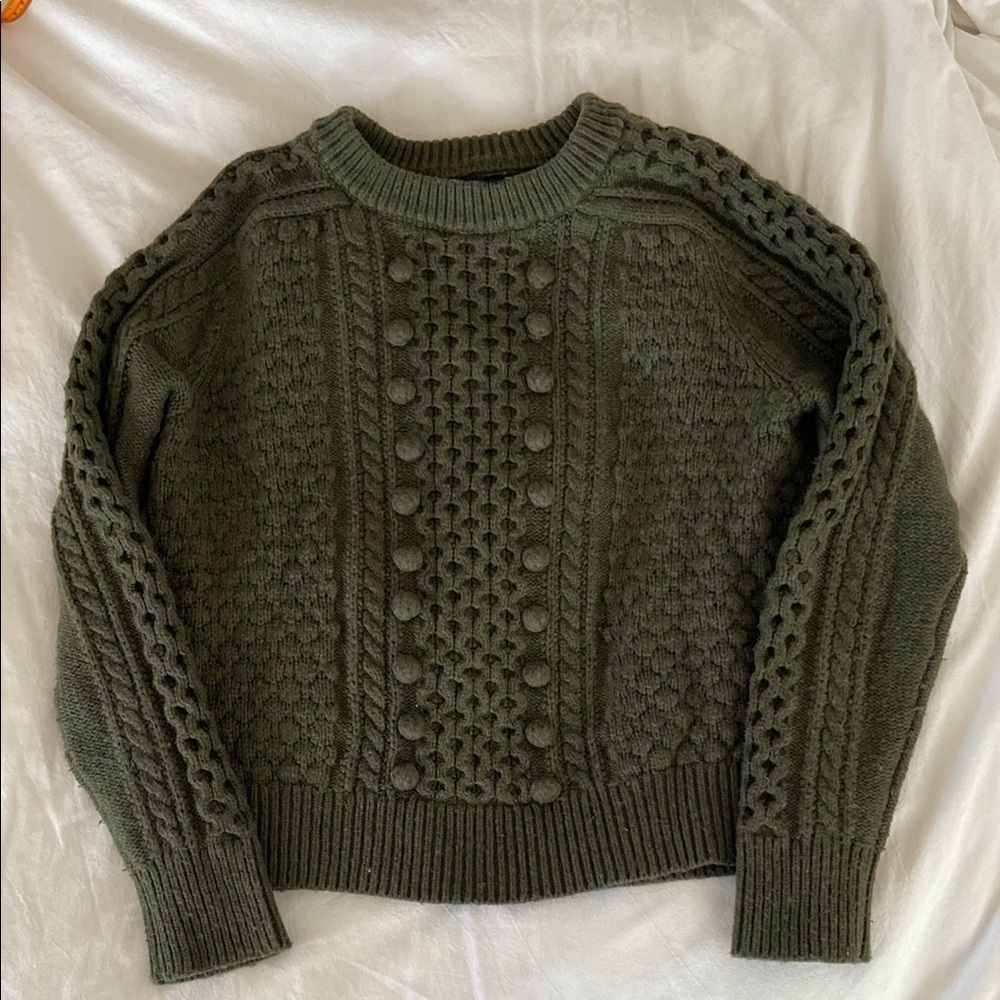 J Crew Olive Green Cable Knit Fisherman’s Sweater